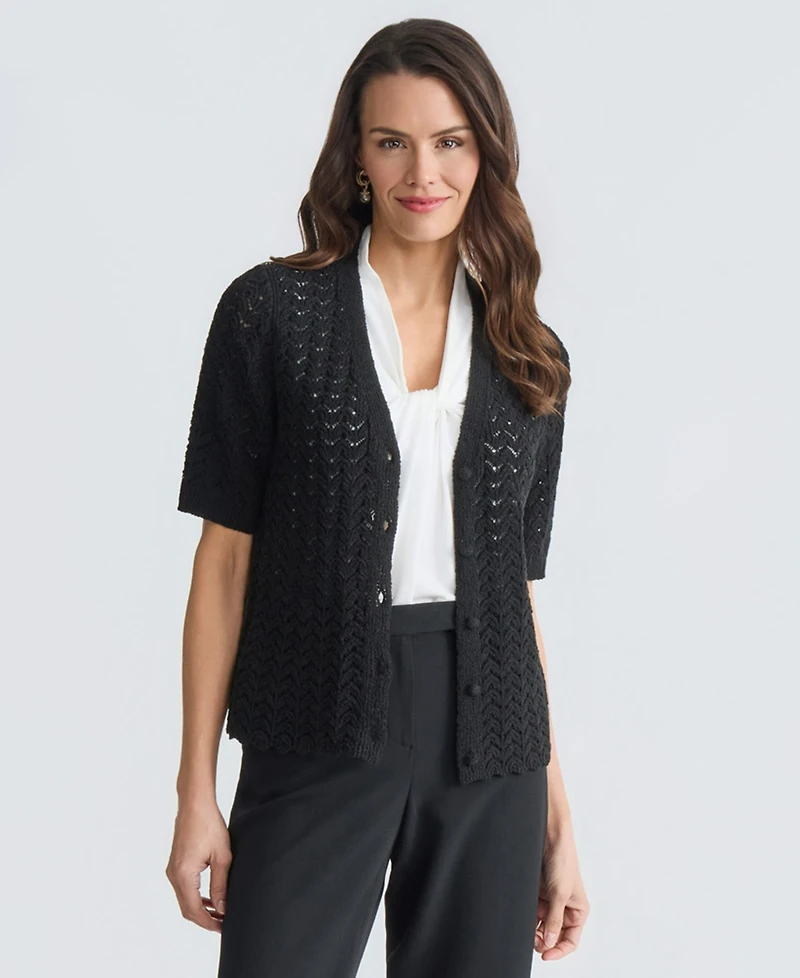 Kasper Women's Textured Stitch Short-Sleeve Cardigan