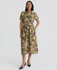 Kasper Women's Crewneck Puff-Sleeve Shirt Dress