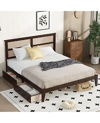 Sailvan Bed with Rattan Headboard, 2 Drawers