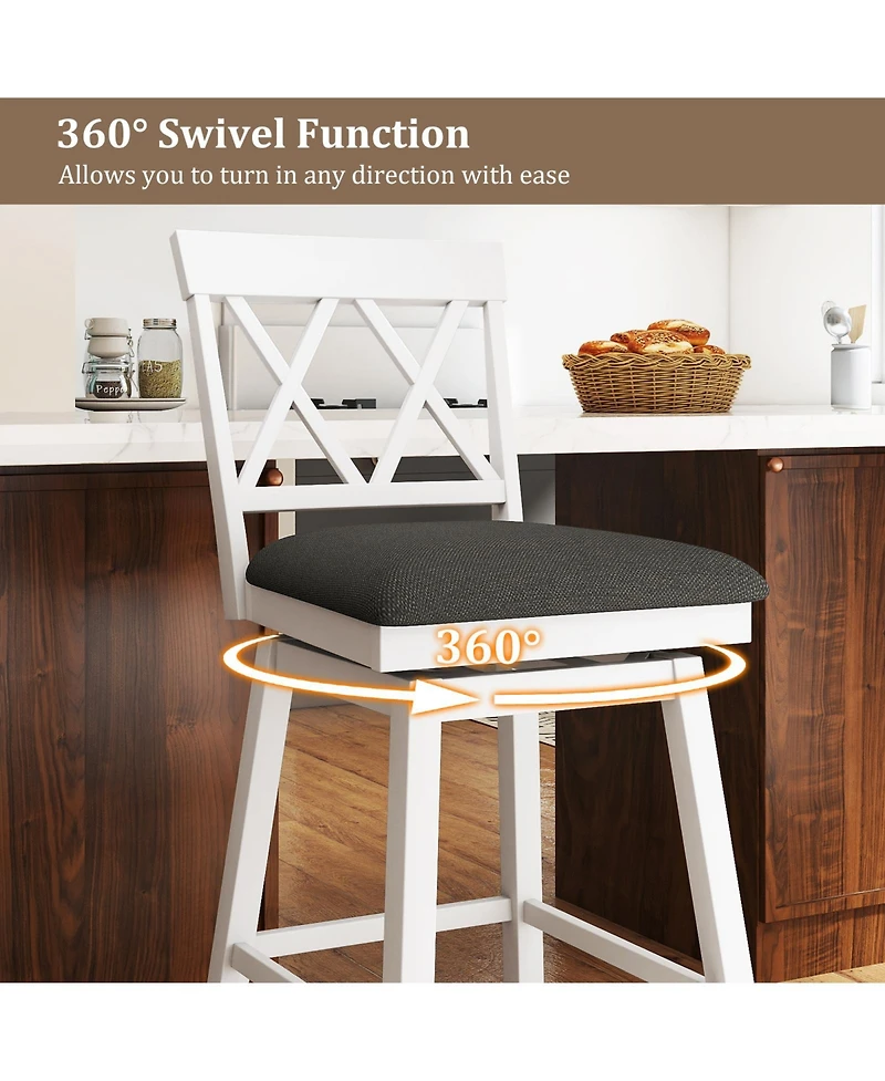 Sugift 29 Inches Set of 2 Swivel Bar Stools Counter Height Barstools with Backrest Upholstered Seat Cushion