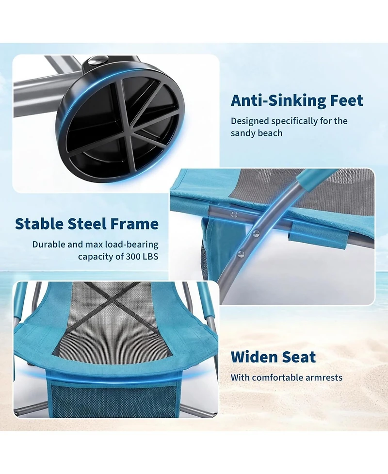 Xo 2 Pack Lightweight Low Back Beach Chair, Folding Portable Camping Chairs for Camping, Beach, Travel