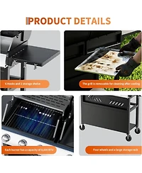 Xo 5-Burner Propane Gas Griddle Grill Combo, 40,000 Btu Stainless Steel Bbq for Backyard Kitchen