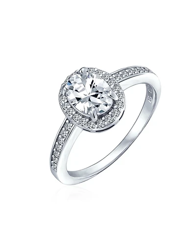 Bling Jewelry Classic Halo Oval Cz Solitaire Promise Ring Thin Band Cubic Zirconia .925 Sterling Silver