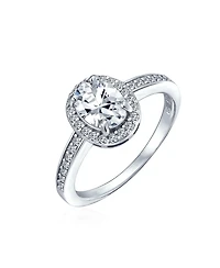 Bling Jewelry Classic Halo Oval Cz Solitaire Promise Ring Thin Band Cubic Zirconia .925 Sterling Silver