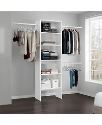 Hollis Modular Closet System with Open Shelves, Dual Hanging Rods and Vertical Storage Design, White