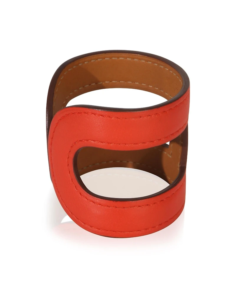 Pre-Owned Hermes Rose Vermillon Ano Leather Cuff Bracelet