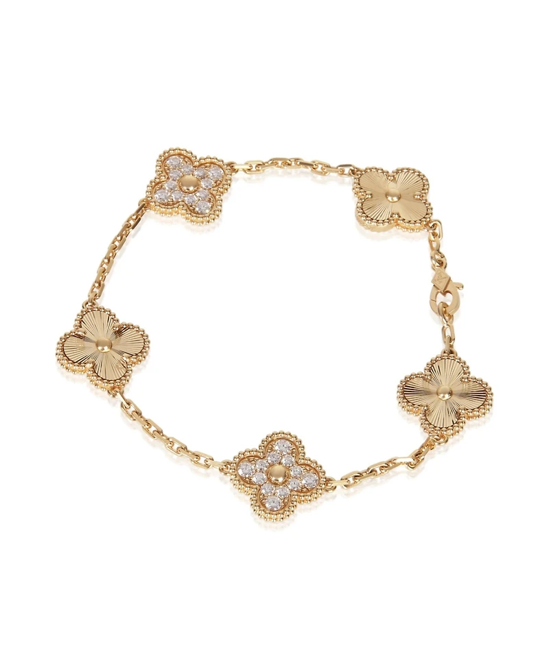 Pre-Owned Van Cleef and Arpels Yellow Gold Diamond Vintage Alhambra Bracelet