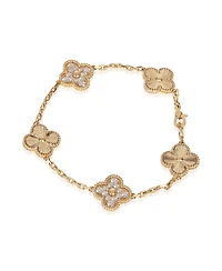 Pre-Owned Van Cleef and Arpels Yellow Gold Diamond Vintage Alhambra Bracelet