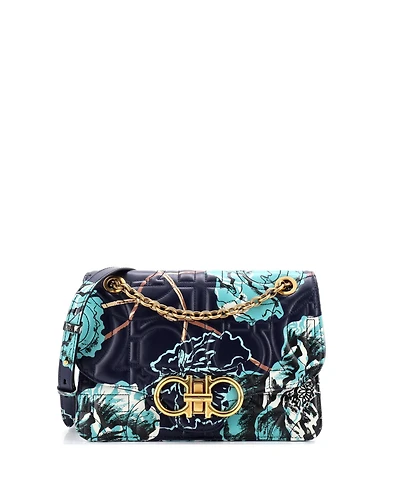 Pre-Owned Salvatore Ferragamo Medium Gancini Turnlock Flap Bag Gancini Quilted Printed Leather