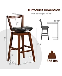 Gymax Swivel Bar Height Bar Stool Set of 4 30.5'' Upholstered Pu Leather Kitchen