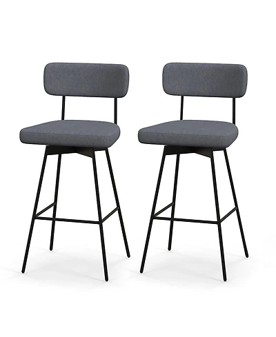 Gymax Set of 2 Bar Stools Modern Upholstered 360 Degree Swivel Bar Chairs 29 Inch Bar Height Barstools