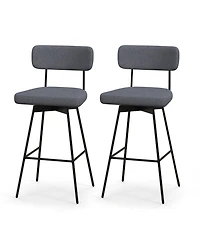 Gymax Set of 2 Bar Stools Modern Upholstered 360 Degree Swivel Bar Chairs 29 Inch Bar Height Barstools