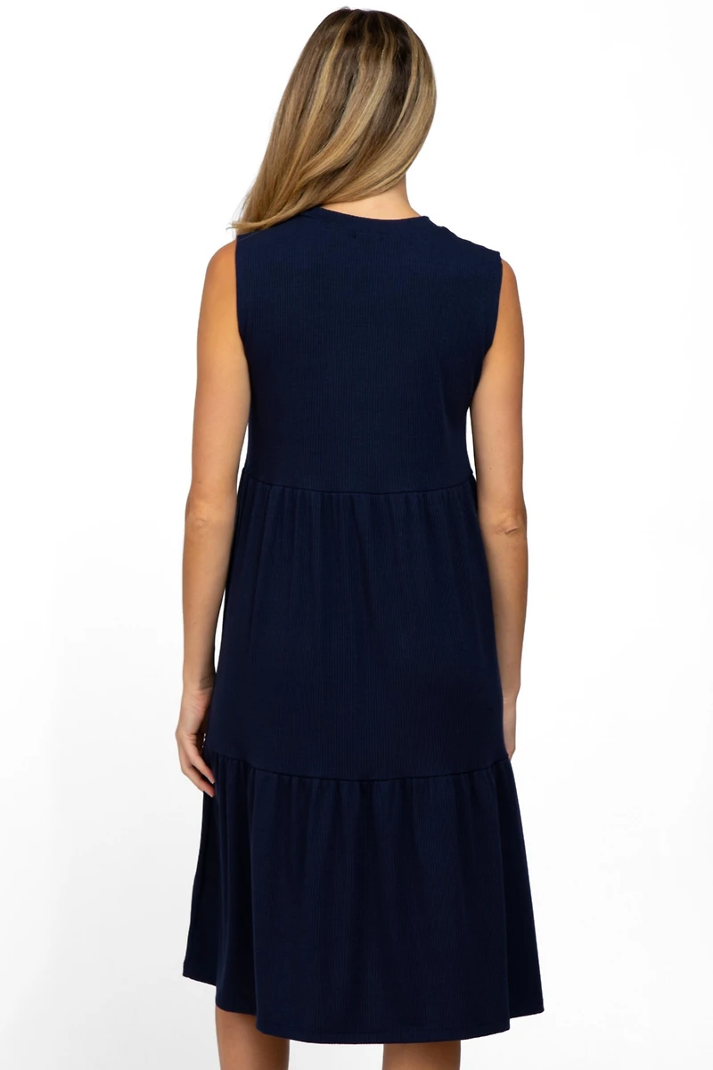 Pinkblush Maternity Navy Ribbed Sleeveless Midi Dress
