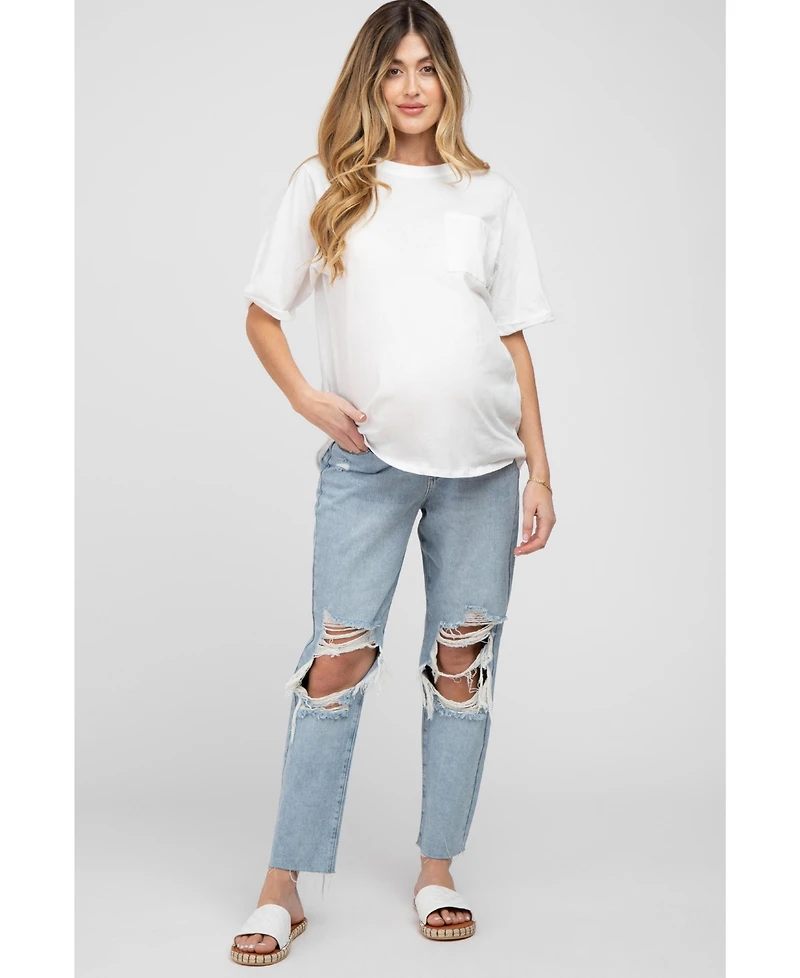 Pinkblush Maternity White Oversized Pocket Front Short Sleeve Top
