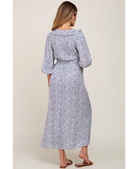Pinkblush Maternity Blue Floral Ruffle V-Neck Midi Dress