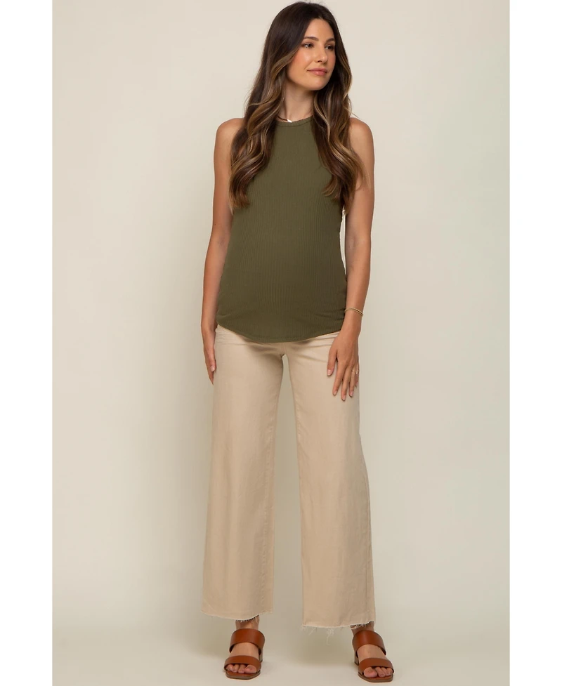 Pinkblush Maternity Beige Wide Leg Raw Hem Jeans