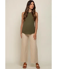 Pinkblush Maternity Beige Wide Leg Raw Hem Jeans