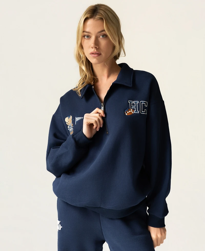 The Happy Camp3r Women's Quarter-Zip Varsity Sweatshirt