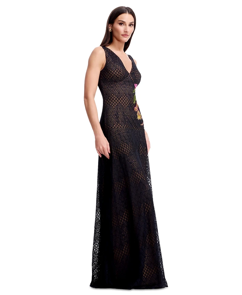 Dress the Population Women's Floral Applique Detail Sleeveless Gown