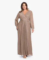 Betsy & Adam Plus V-Neck Lurex Knit Ball Gown