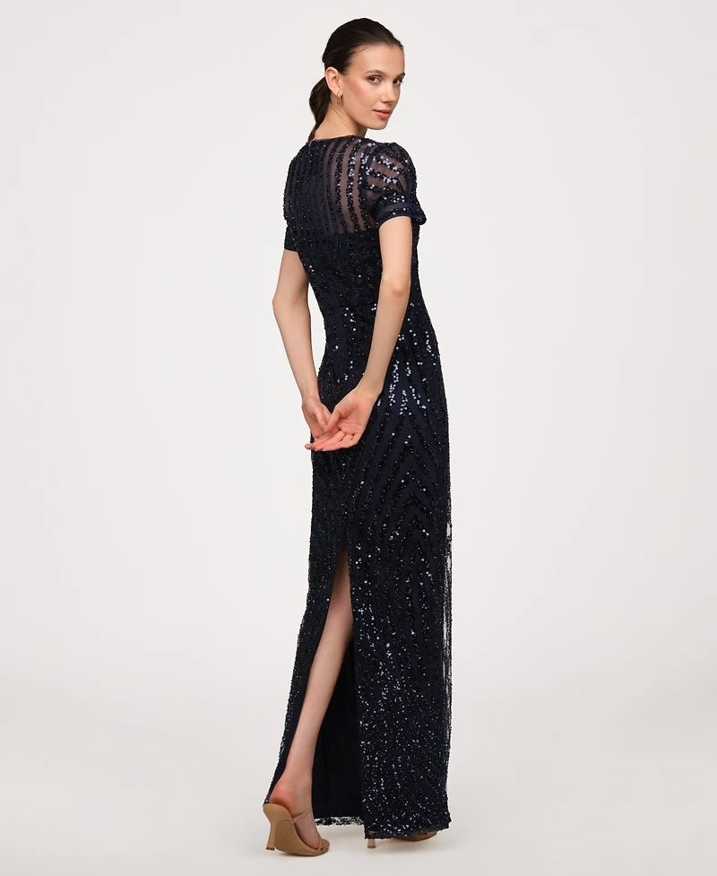 Js Collections Women's Jewel Neck Column Gown Dress