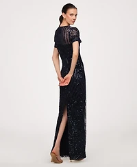 Js Collections Women's Jewel Neck Column Gown Dress