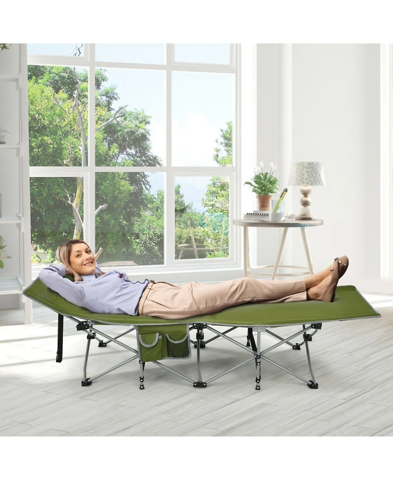 Gouun Folding Camping Cot with Detachable Headrest and Side Storage Pocket