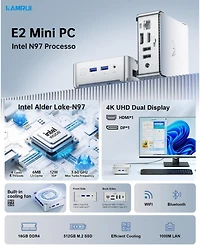 Kamrui Essenx E2 Mini Pc N97 16GB Ram 512GB Ssd, Dual 4K Hdmi+Dp, GbE/WiFi/Bt for Home Office Mini Desktop pc