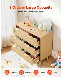 Gouun Drawer Rattan Dresser with Metal Handles and Wooden Legs