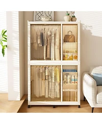Clihome Portable Wardrobe Closet Organizer,Clothes Dresser,6 Cubes&Magnetic Doors,with Hanging Rods,Hangers