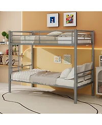 Rainsken Metal Bunk Bed Twin Over Twin, Structure Bedframe, with Ladder and Full-Length Guardrail, Noise Free, No Spring Box Required