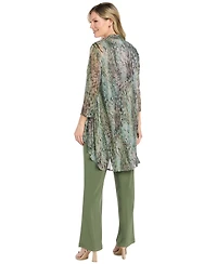 R & M Richards Women's 3 Piece Animal Print Metallic Crinkle Duster Pantsuit