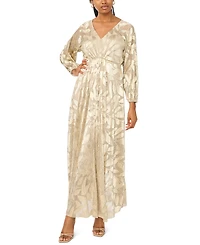 Msk Women's Floral Shimmer Foil Detail V-Neck Gown