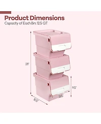 Sugift 3-Piece Stackable Plastic Storage Bins with Stay-Open Lids and Wheels