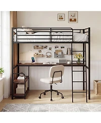 Costway Loft Bed with Desk and Shelves, Heavy Duty Bed Frame with Charging Station