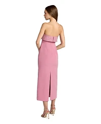 Mac Duggal Women's Strapless Crepe Midi Dress with Rhinestone Embellished Bodice