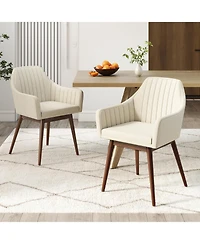 Gymax Set of 4 Dining Chairs Upholstered Kitchen Table Chairs Solid Wood Legs
