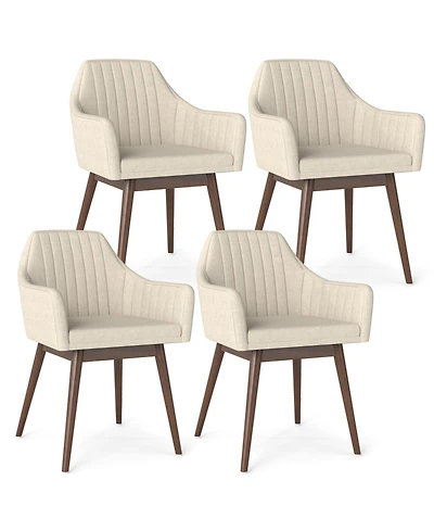 Gymax Set of 4 Dining Chairs Upholstered Kitchen Table Chairs Solid Wood Legs