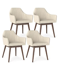Gymax Set of 4 Dining Chairs Upholstered Kitchen Table Chairs Solid Wood Legs