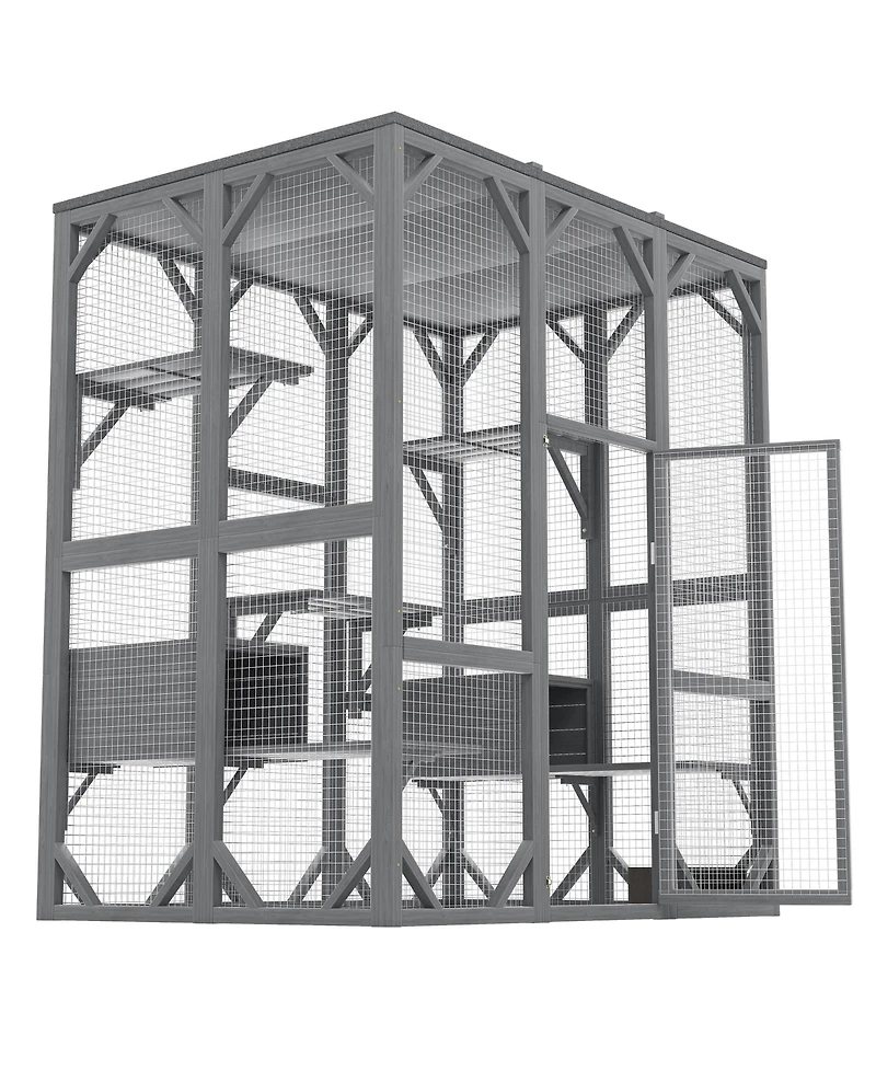Zeus & Ruta Outdoor Cat Enclosure with 71 Inch Large Size 3 Tier Design 6 Platforms Waterproof Roof