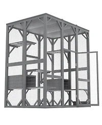 Zeus & Ruta Outdoor Cat Enclosure with 71 Inch Large Size 3 Tier Design 6 Platforms Waterproof Roof