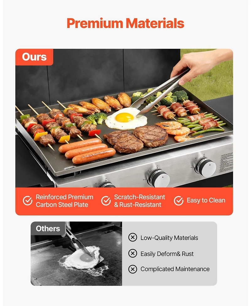 Mecale 3-Burner Propane Gas Griddle, 33,000 Btu, Wheels and Lid, Pulse Ignition, Removable Top, Outdoor