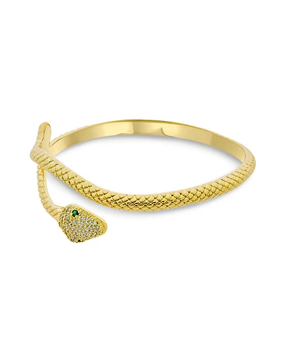 Bling Jewelry Egyptian Serpent Eye Bypass Statement Snake Bangle Cuff Bracelet 18K Gold Plated Adjustable