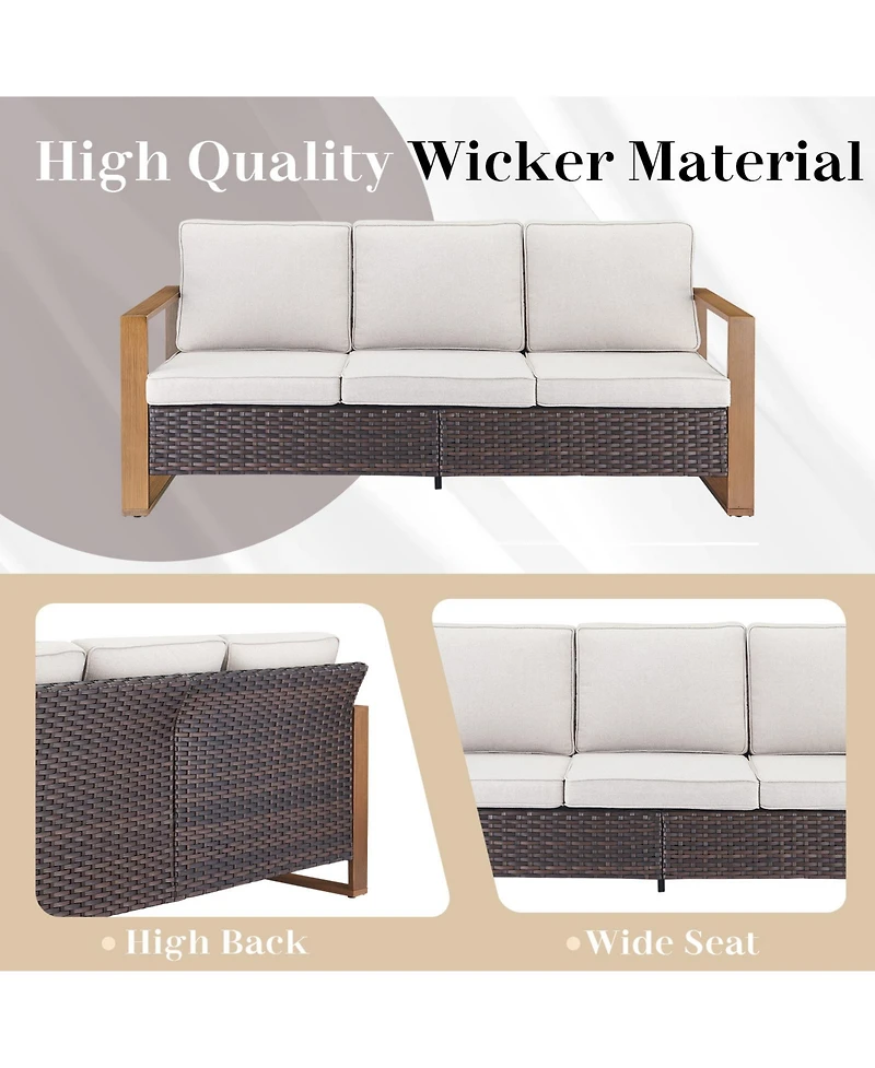 Pocassy Pieces Patio Furniture Set with Fire Pit Table, Conversation Wicker Chair Sofa Ottoman Rectangular Table