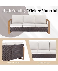 Pocassy Pieces Patio Furniture Set with Fire Pit Table, Conversation Wicker Chair Sofa Ottoman Rectangular Table