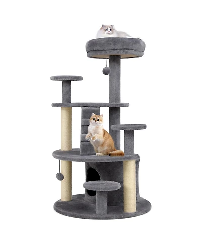 Gymax Cat Tree for Adult Cats Multi-level Kitty Tower With Condo Padded Perch Scratching Posts Plush Dangling Ball Jumping Platforms