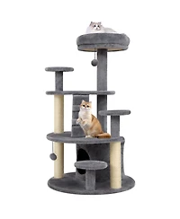 Gymax Cat Tree for Adult Cats Multi-level Kitty Tower With Condo Padded Perch Scratching Posts Plush Dangling Ball Jumping Platforms