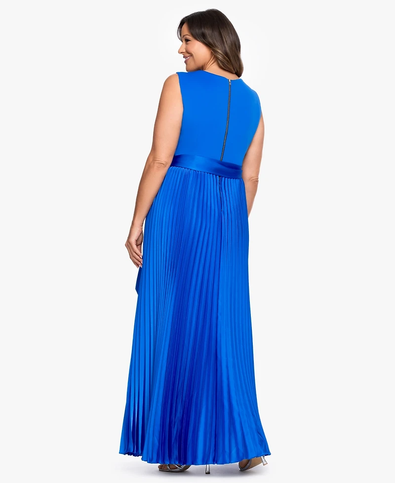 Xscape Plus V-Neck Sleeveless Pleated Gown