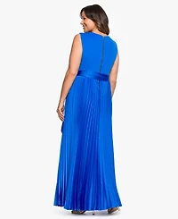 Xscape Plus V-Neck Sleeveless Pleated Gown