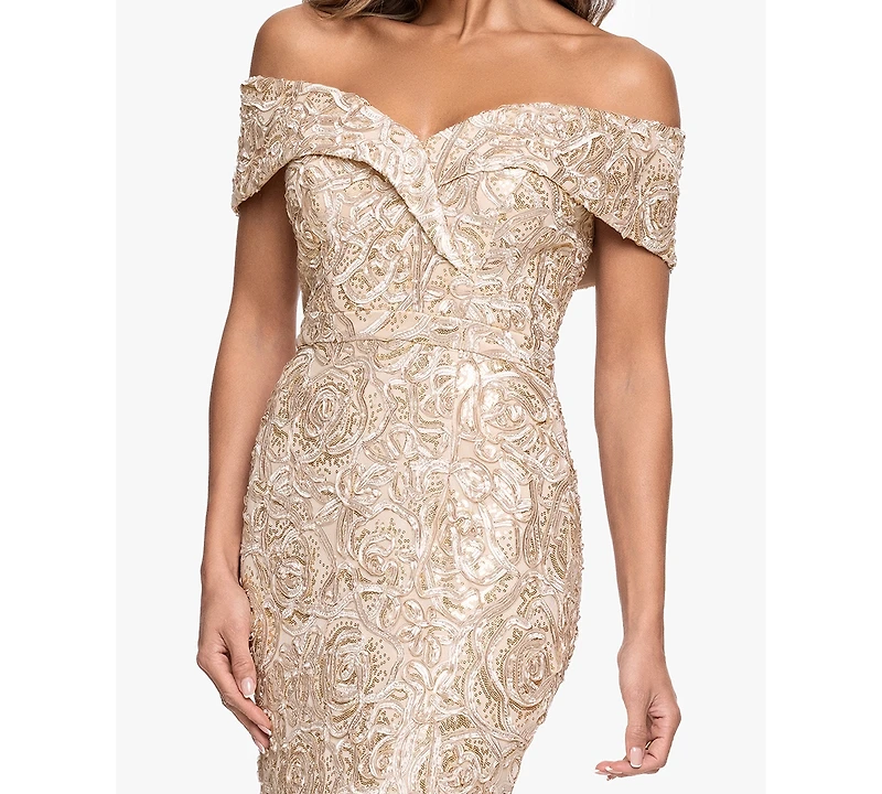 Xscape Petite Off-The-Shoulder Sheath Ball Gown